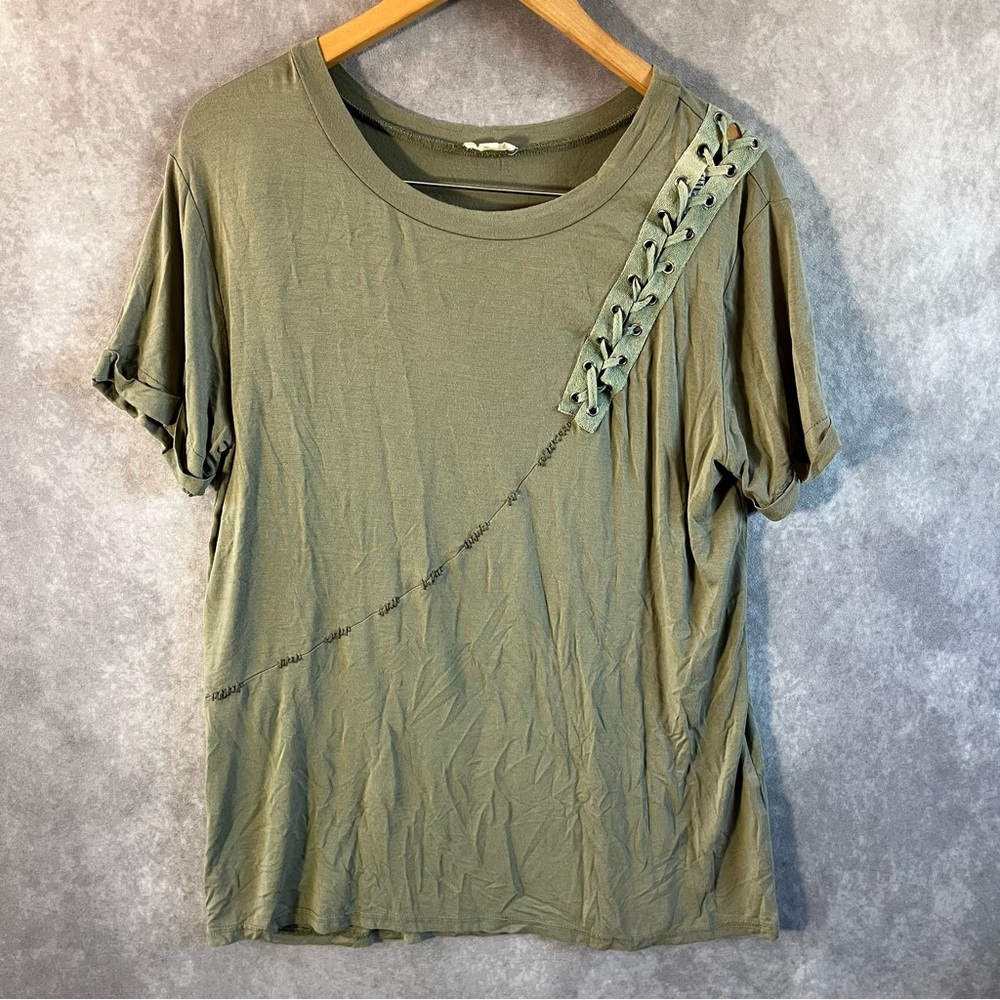 POL Tunic Top Womens Medium Sage Green‎ Laces Blouse Hippie Boho **See Descrip**